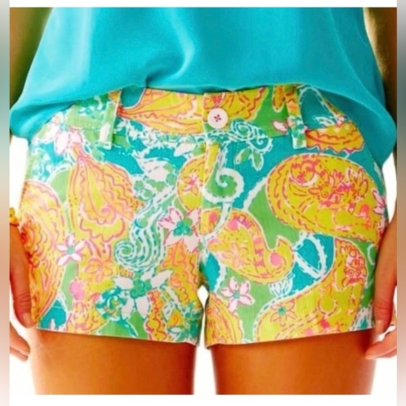 Lilly Pulitzer The Walsh Shorts SZ 000 Pop Goes the Leamur Paisley Green Yellow - Picture 1 of 12
